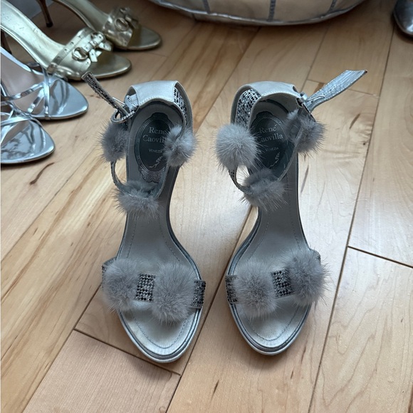 Rene Caovilla Shoes - Rene Caovilla Limited Edition Silver Fur-Accented Heels